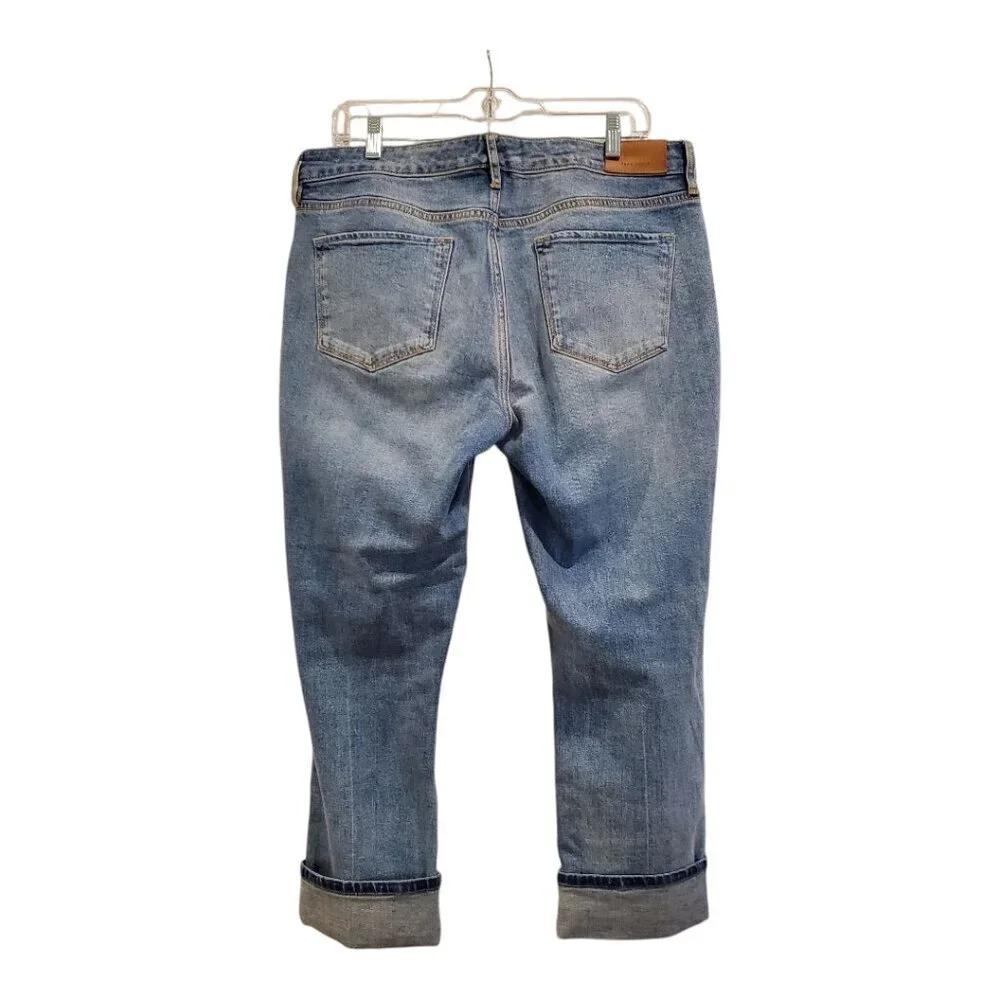 DEAR JOHN SZ 31 BLAIRE STRAIGHT LEG Stretch Distressed Cuffed 5Pocket Blue Jeans